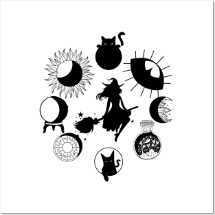 Witch Phases, moon and Cat Posters and Art